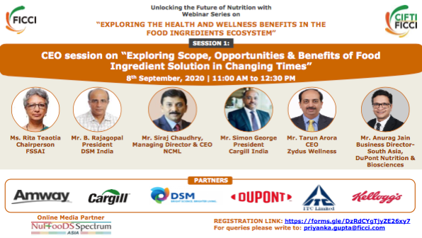 FICCI Organising CEO’s session on Future of Nutrition Webinar series on Exploring the Health and Wellness benefits in the Food Ingredients ecosystem